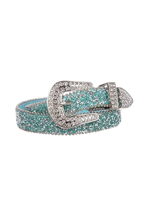 Ceinture de cowgirl avec strass étincelants pour enfant 28 mm, turquoise, 56 cm