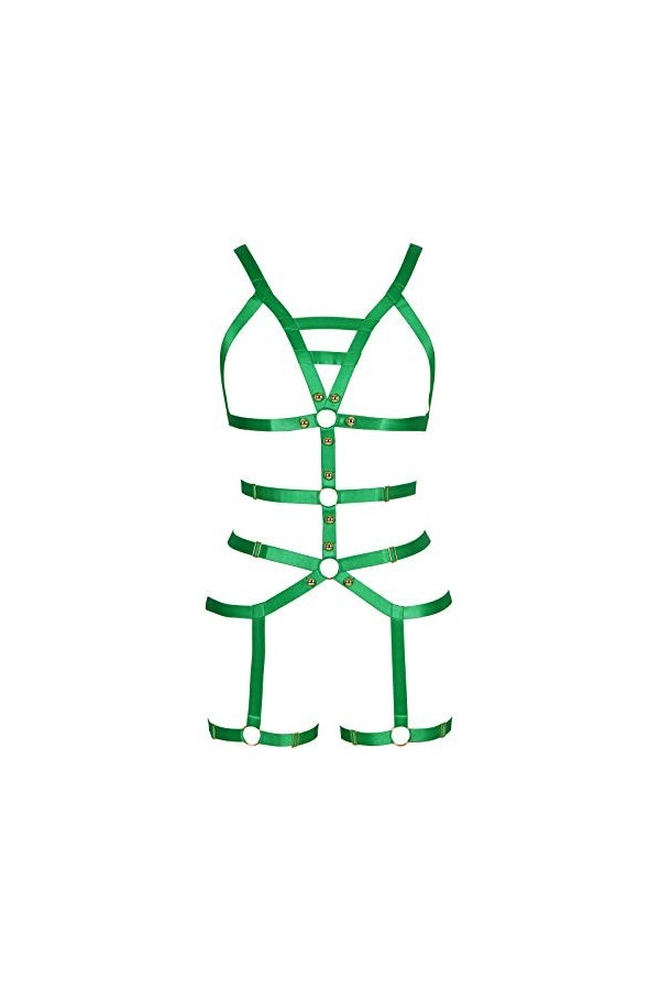 BBOHSS Harnais de corps pour femme - Sangle de poitrine réglable punk gothique - Accessoire de costume de danse, Vert, taille