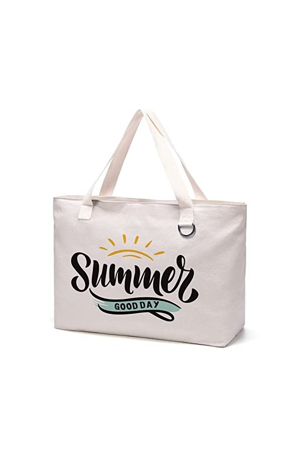 JANSBEN sac de plage XXL femme grand sac toile sac bandoulière avec fermeture éclair Crabe 