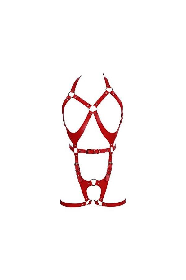 PETMHS Punk Harnais en cuir - Ceinture gothique rave - Ceinture de corps entière - Chaînes de taille - Chaines de nuit - Body