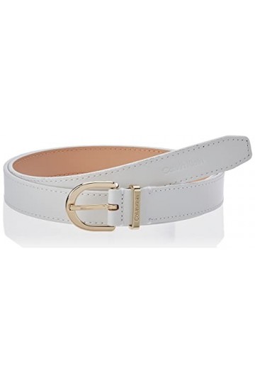 Calvin Klein Ceinture Femme CK Must Metal Loop Rnd Belt 2.5&nbsp;cm en Cuir, Blanc CK White , 80 cm