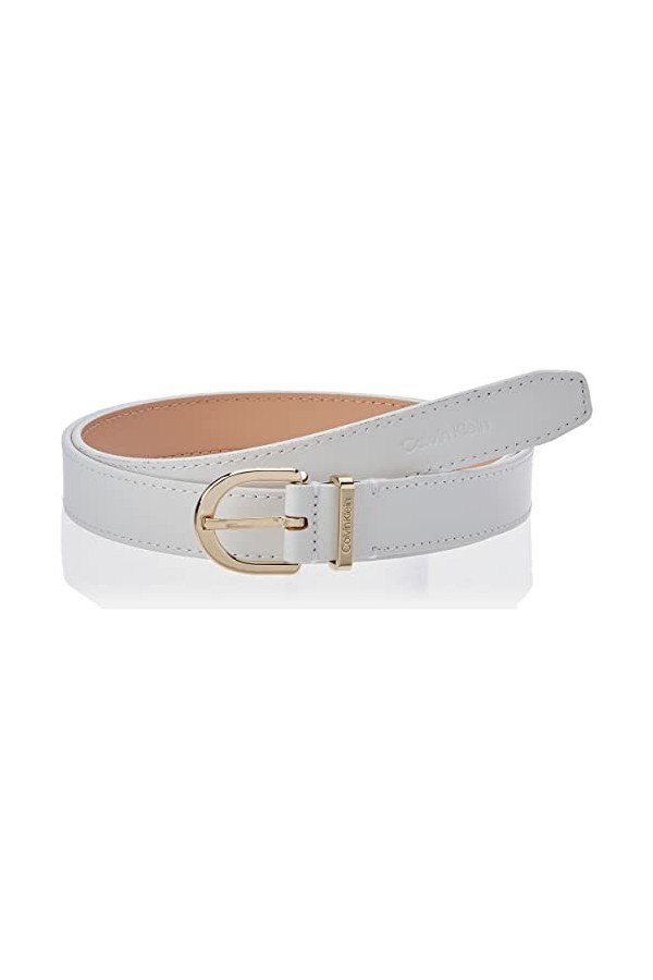 Calvin Klein Ceinture Femme CK Must Metal Loop Rnd Belt 2.5&nbsp;cm en Cuir, Blanc CK White , 80 cm