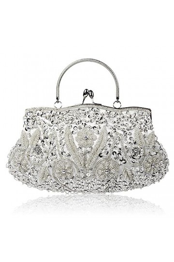 GALSOR Sac de fête Sac vintage fait main Sac de soirée perlé Multicolore disponible Sac de banquet Color : Silver, Size : 30