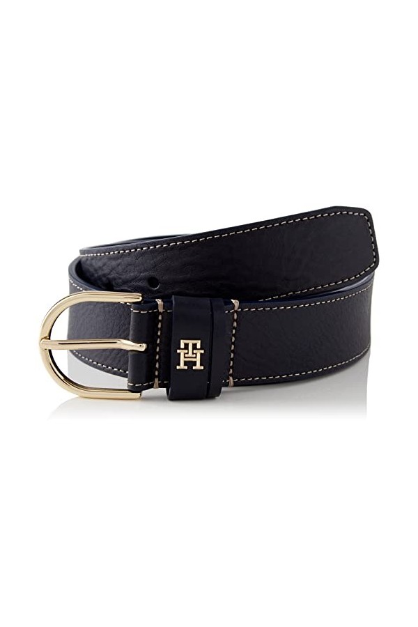 Tommy Hilfiger Ceinture Femme TH Timeless 3.5 Topstitch Ceinture Cuir, Bleu Space Blue , 130