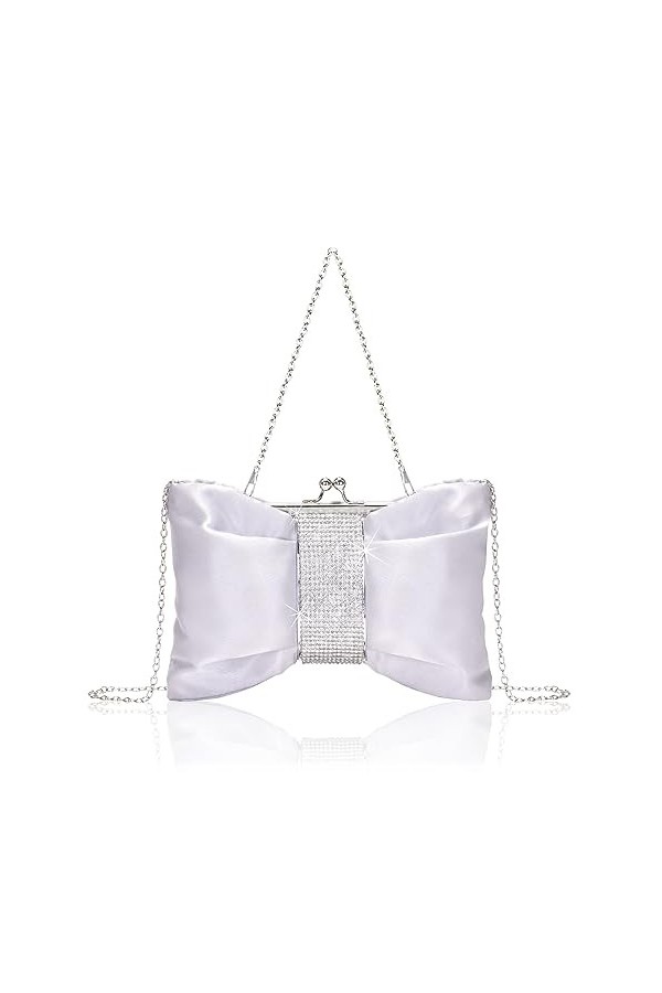 Larcenciel Pochettes et Clutches Femme, Sac à Main Bandoulière Avec Noeud Brillant et Chaîne, Pochette Soiree Femme en Strass