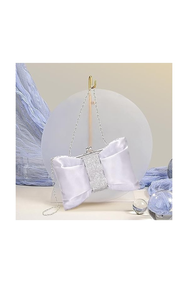 Larcenciel Pochettes et Clutches Femme, Sac à Main Bandoulière Avec Noeud Brillant et Chaîne, Pochette Soiree Femme en Strass