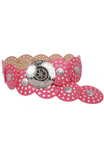 Ceinture en cuir concho pour femme de 90&nbsp;mm Disque Boho - Rose - S - 39 de bout en bout