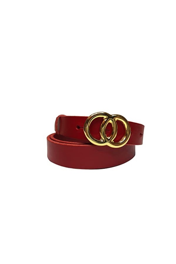 Generico Ceinture femme 100 % cuir modèle Gucci boucle acier Made in Italy couleur rouge hauteur 2,5 cm, rouge, 125 cm accorc