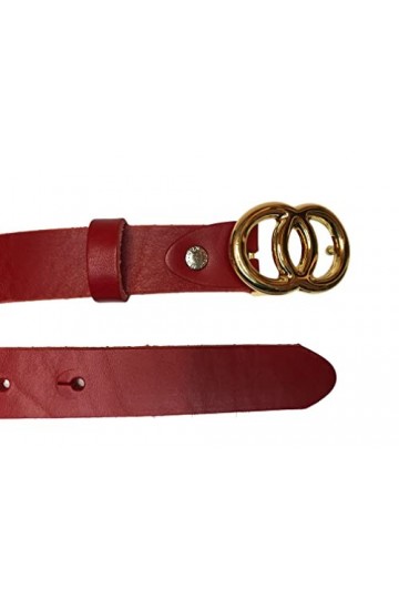 Generico Ceinture femme 100 % cuir modèle Gucci boucle acier Made in Italy couleur rouge hauteur 2,5 cm, rouge, 125 cm accorc