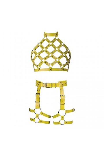 JMMHSS Ceinture en cuir pour femmes punk poitrine réglable garter Belt set clubwear with Fancy Orange - jaune 