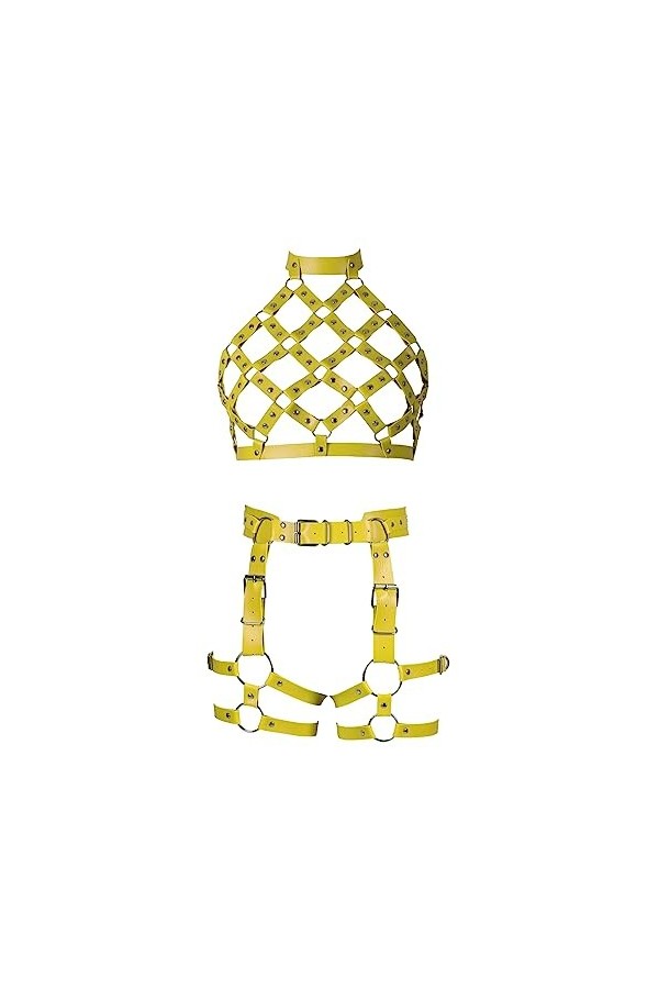 JMMHSS Ceinture en cuir pour femmes punk poitrine réglable garter Belt set clubwear with Fancy Orange - jaune 
