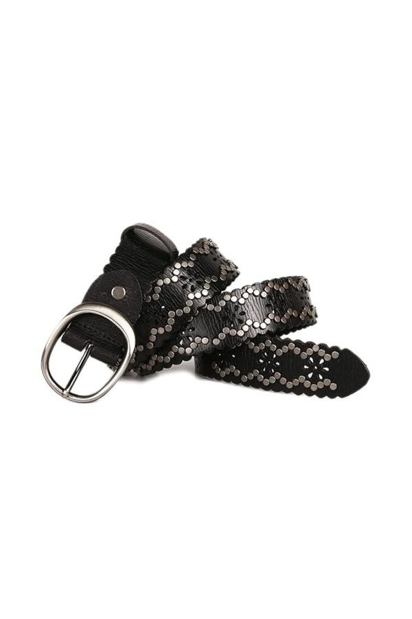 MeiDai Ceinture femme jean métal lourd Rivet ceintures for femmes cuir évider ceinture Punk Rock femme sangle Size : 90, Col