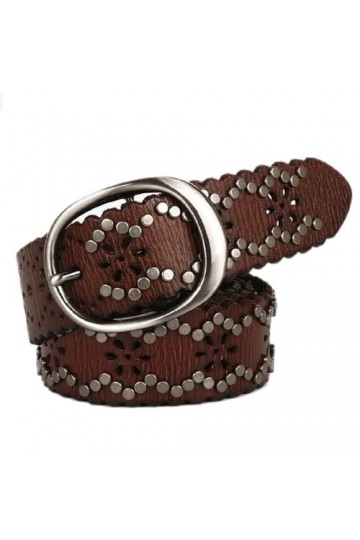 MeiDai Ceinture femme jean métal lourd Rivet ceintures for femmes cuir évider ceinture Punk Rock femme sangle Size : 115, Co