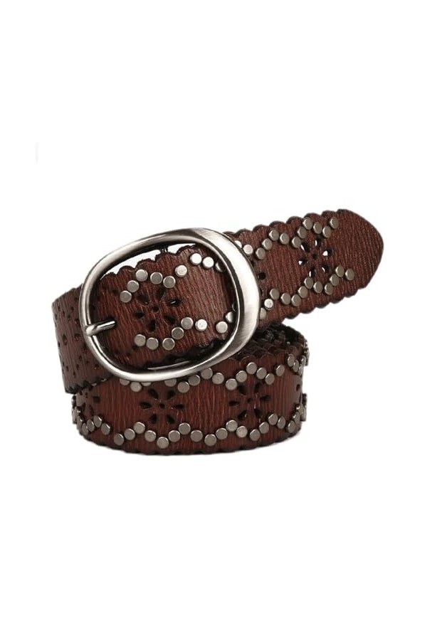 MeiDai Ceinture femme jean métal lourd Rivet ceintures for femmes cuir évider ceinture Punk Rock femme sangle Size : 115, Co