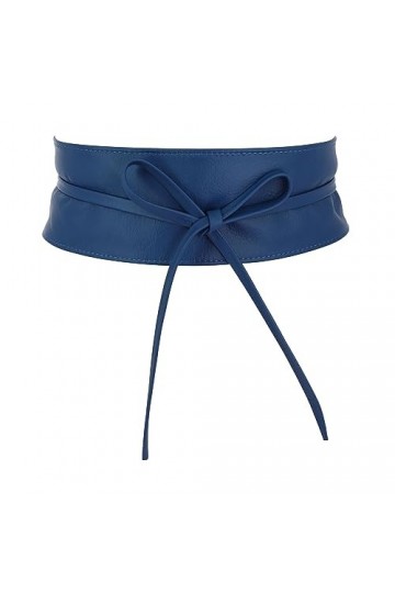 FASHIONGEN - Ceinture femme Obi en Véritable Cuir de Vachette Pleine Fleur, Ceinture pour robe, CASSIANE - Bleu, S-M