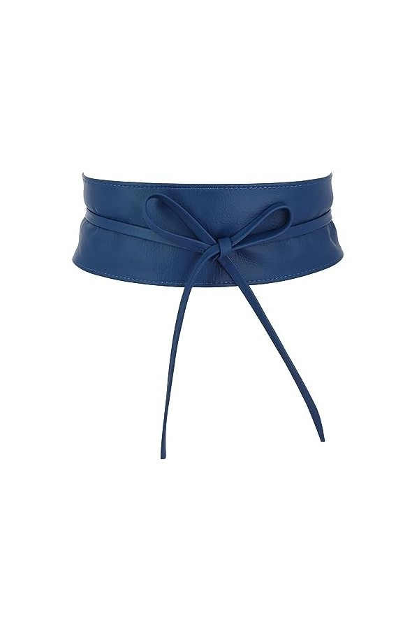 FASHIONGEN - Ceinture femme Obi en Véritable Cuir de Vachette Pleine Fleur, Ceinture pour robe, CASSIANE - Bleu, S-M