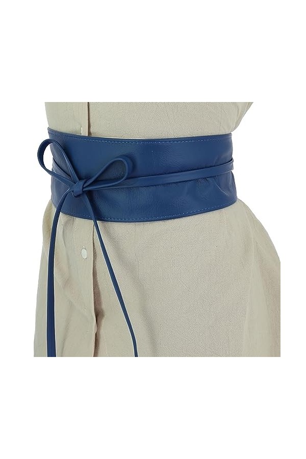 FASHIONGEN - Ceinture femme Obi en Véritable Cuir de Vachette Pleine Fleur, Ceinture pour robe, CASSIANE - Bleu, S-M