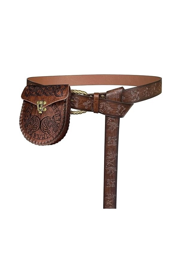 HiiFeuer Ceinture à boucle gaufrée Fenrir de Viking avec sac de ceinture gaufré nordique, Ceinture et pochette de ceinture Vi