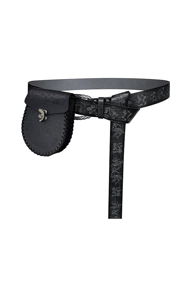 HiiFeuer Ceinture à boucle gaufrée Fenrir de Viking avec sac de ceinture gaufré nordique, Ceinture et pochette de ceinture Vi