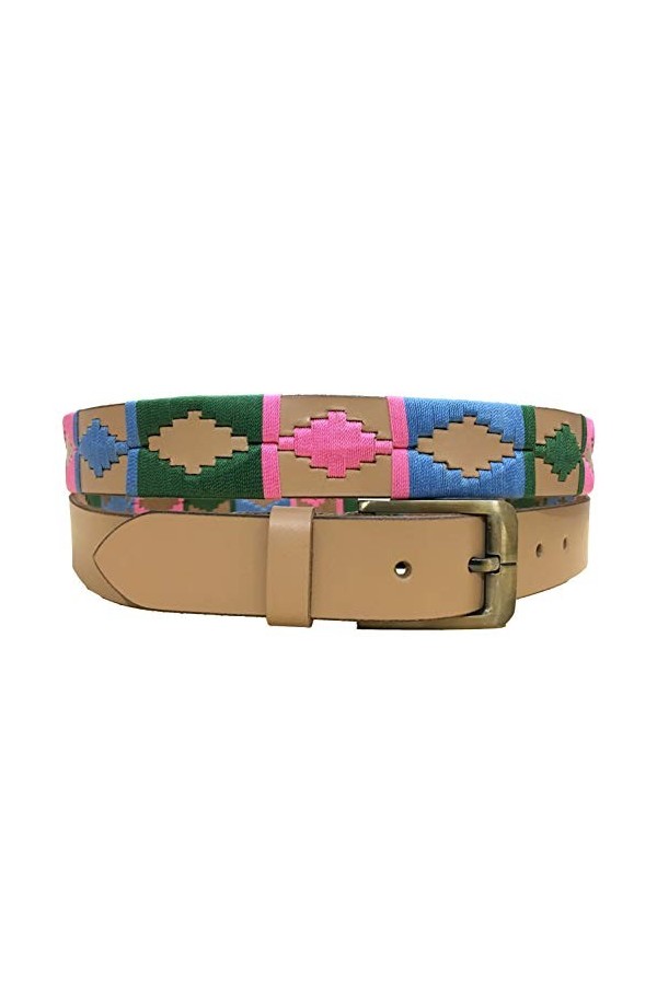 CARLOS DIAZ Ceinture Unisexe en Cuir Marron Premium Pour Hommes pour Femmes Polo de Créateur Brodé 80 cm/ 30-32 Inches 