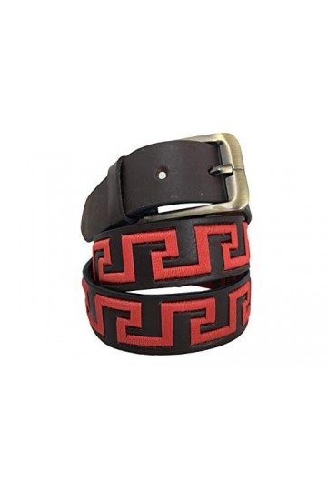 CARLOS DIAZ Ceinture Unisexe en Cuir Marron Premium Pour Hommes pour Femmes Polo de Créateur Brodé 85 cm/ 32-34 Inches 