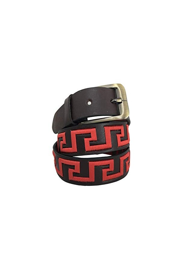 CARLOS DIAZ Ceinture Unisexe en Cuir Marron Premium Pour Hommes pour Femmes Polo de Créateur Brodé 85 cm/ 32-34 Inches 