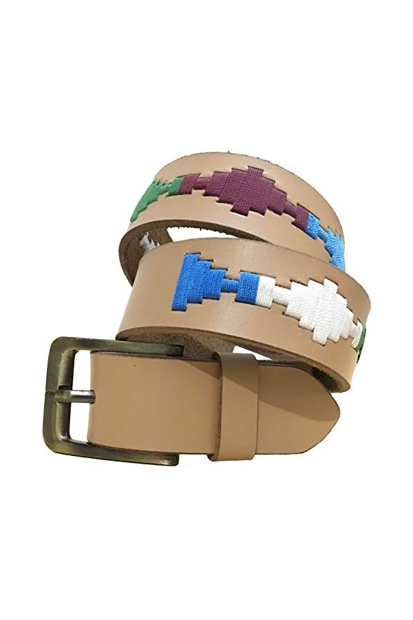 CARLOS DIAZ Ceinture Unisexe en Cuir Marron Premium Pour Hommes pour Femmes Polo de Créateur Brodé 95 cm / 36-38 Inches 