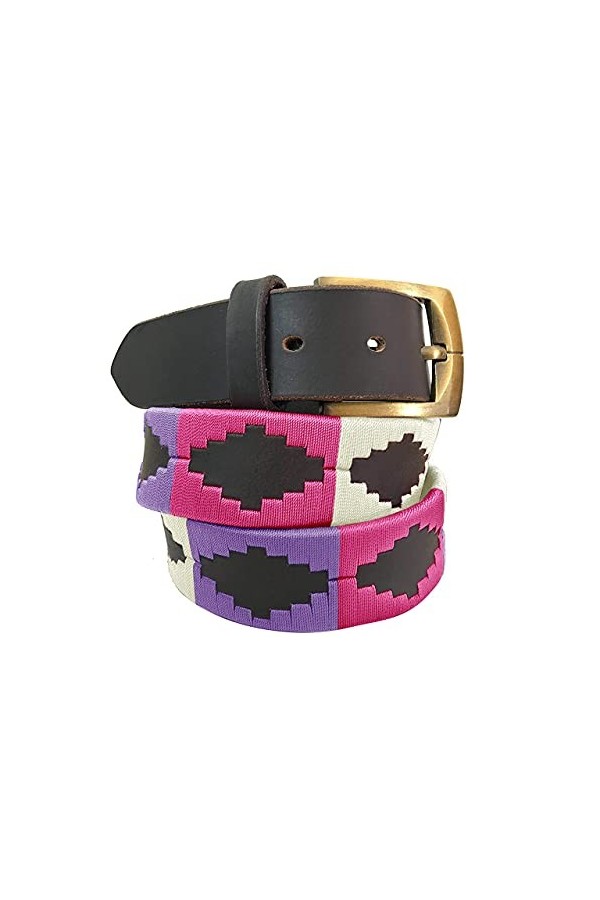 CARLOS DIAZ Ceinture Unisexe en Cuir Marron Premium Pour Hommes pour Femmes Polo de Créateur Brodé 105 cm / 42-44 Inches 