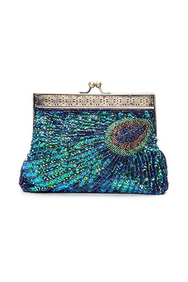 SYMALL Femme Sac de Soirée à Main Rétro Chic Minaudière avec Joliment Décoré Comme Plume Du Paon Clutch Pour Soirée Pochette 