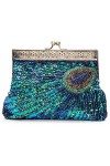 SYMALL Femme Sac de Soirée à Main Rétro Chic Minaudière avec Joliment Décoré Comme Plume Du Paon Clutch Pour Soirée Pochette 