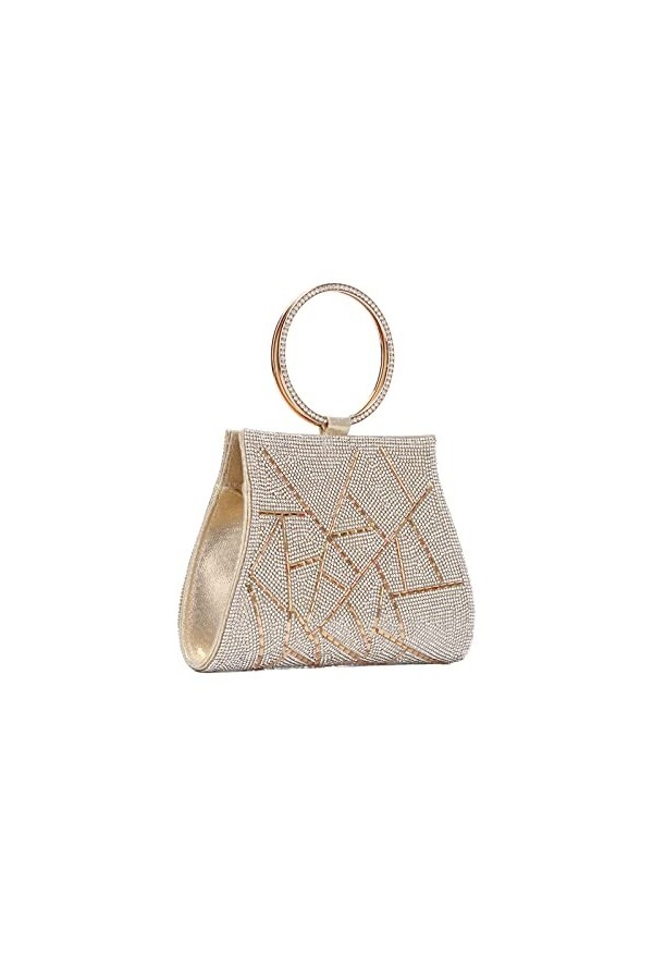 EVEOUT Sac à Main de soirée avec Strass pour Femme Pochettes et Clutches élégant avec chaîne pour Banquet Fête de Mariage Or 