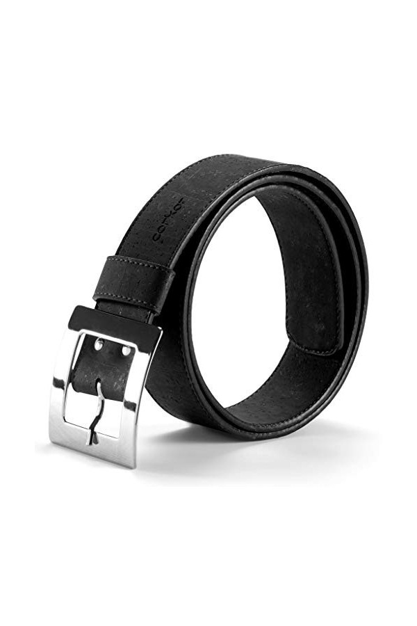Corkor Ceinture en liège pour femme - 40 mm de large - Produit végétalien - Accessoire décontracté - Noir - Medium