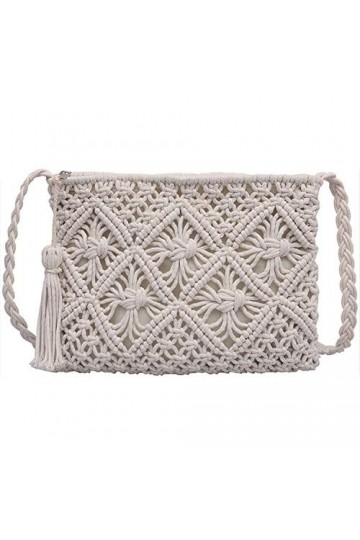 EVEOUT Pochettes et Clutches Femme Sac à bandoulière en Paille Ancien Sac tissé à la Main Sac de Plage dété Blanc