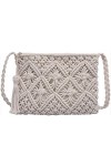 EVEOUT Pochettes et Clutches Femme Sac à bandoulière en Paille Ancien Sac tissé à la Main Sac de Plage dété Blanc