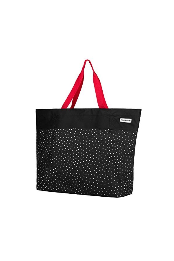 anndora Sac de shopping XXL - Sac de plage - Sac à bandoulière - Couleur au choix, Rouge à pois blancs., xxl