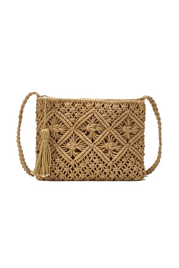 EVEOUT Pochettes et Clutches Femme Sac à bandoulière en Paille Ancien Sac tissé à la Main Sac de Plage dété Blanc