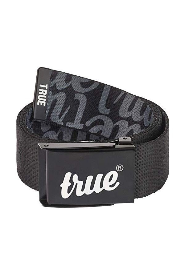 Ceinture réversible pour homme – Ceinture en toile avec boucle en métal – Avec décapsuleur, noir/gris, taille unique