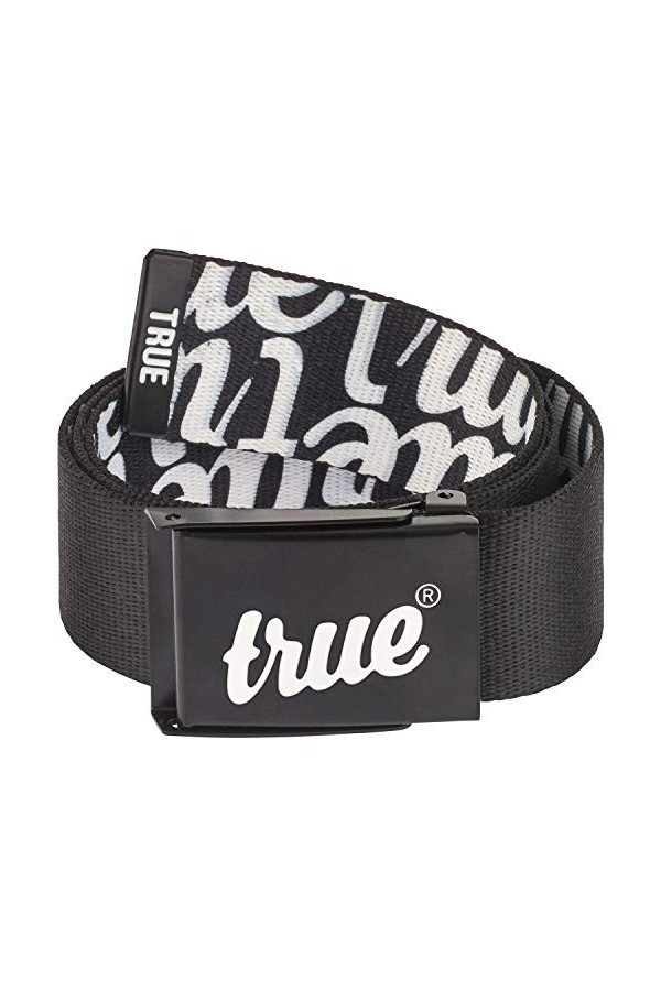 Ceinture réversible pour homme – Ceinture en toile avec boucle en métal – Avec décapsuleur, noir/gris, taille unique