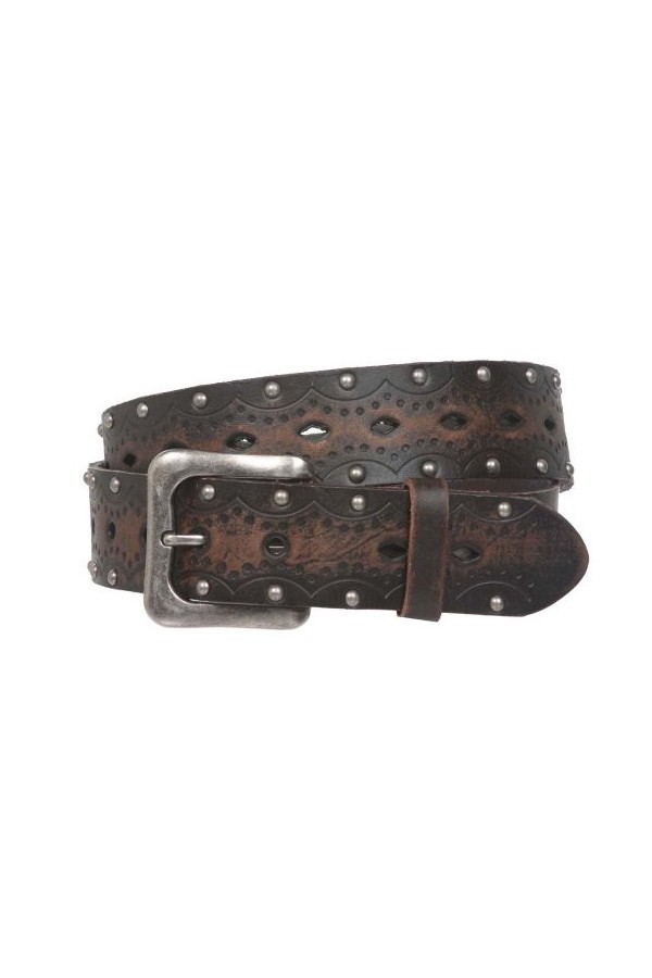 Ceinture Jean en cuir massif perforé clouté avec embossé 1 1/2 po - Marron - 127 cm