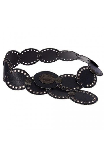 Ceinture concho ovale en cuir Largeur 8 cm - Bleu - 1X - 58 1/2 de bout en bout