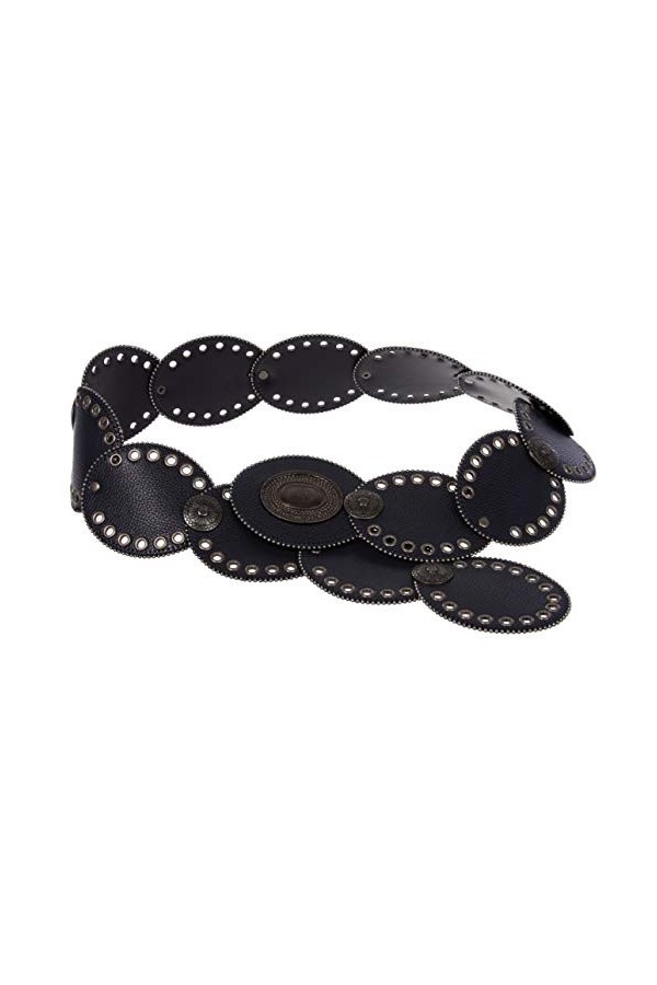 Ceinture concho ovale en cuir Largeur 8 cm - Bleu - 1X - 58 1/2 de bout en bout