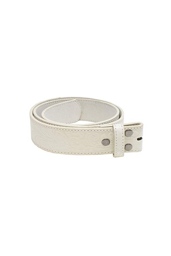 BC Belts Sangle de ceinture en cuir avec volutes Western en relief 3,8 cm de large avec boutons-pression, beige chaud, X-Smal