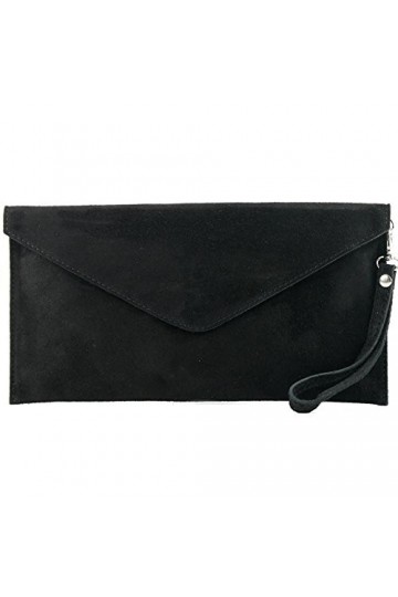 modamoda de - T106 – ITAL Clutch Sac de soirée en daim, Noir , Small