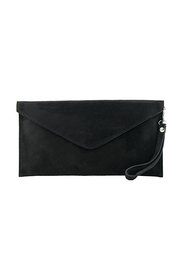modamoda de - T106 – ITAL Clutch Sac de soirée en daim, Noir , Small