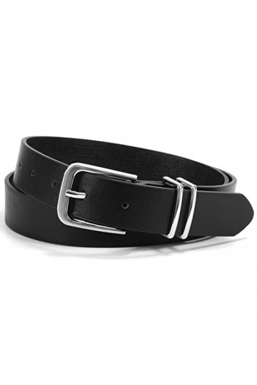 WHIPPY Ceinture décontractée en cuir pour pantalon en jean, ceinture tendance pour femmes et filles, Boucle argentée noire, X