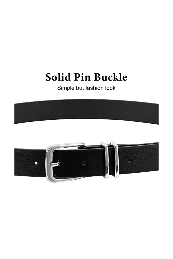 WHIPPY Ceinture décontractée en cuir pour pantalon en jean, ceinture tendance pour femmes et filles, Boucle argentée noire, X