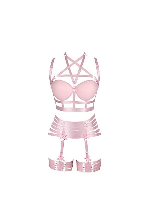 BANSSGOTH Harnais complet pour femmes soutien-gorge Cage Punk gothique porte-jarretelles ensemble Festival Rave réglable phot