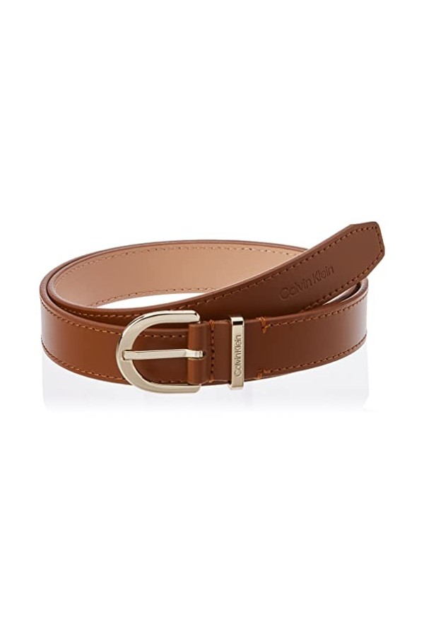 Calvin Klein Ceinture Femme Ck Must Metal Loop Rnd Belt 2.5 cm Ceinture Cuir, Marron Cognac , 75 cm