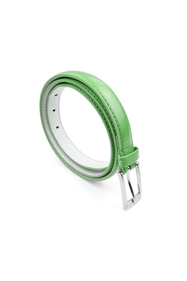 Ceinture fine en cuir PU avec boucle polie pour femme Belle Donne, Kellygreen, Large
