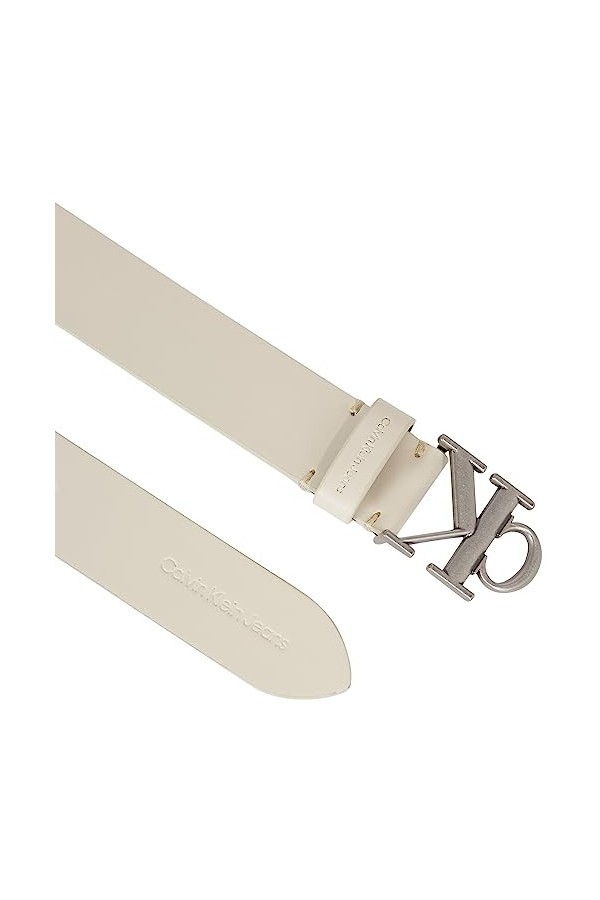 Calvin Klein Round Mono LTHR Silv Belt 30MM Ceintures, Ivory, 100 Femme